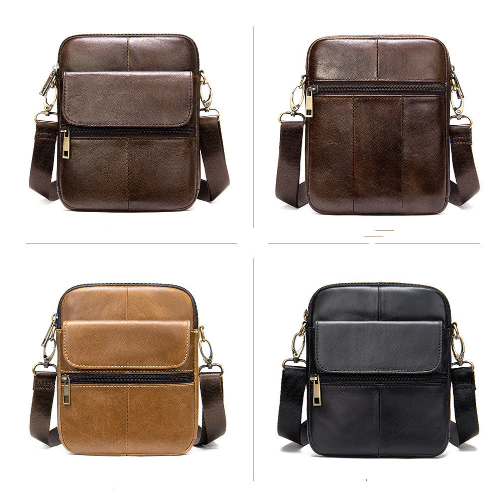 Genuine Leather Men's Crossbody Phone Bag - First Layer Cowhide Vertical Messenger Pouch