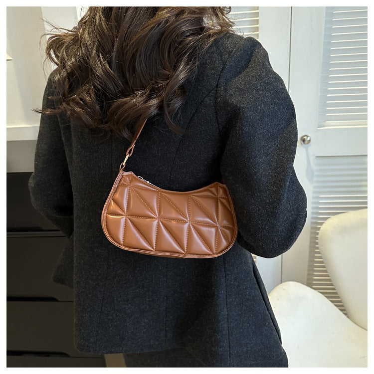 PU Leather Underarm Shoulder Bag for Women - Casual Horizontal Square Baguette Purse