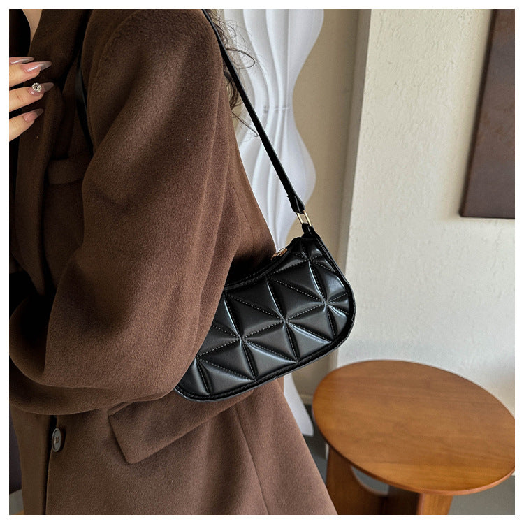 PU Leather Underarm Shoulder Bag for Women - Casual Horizontal Square Baguette Purse