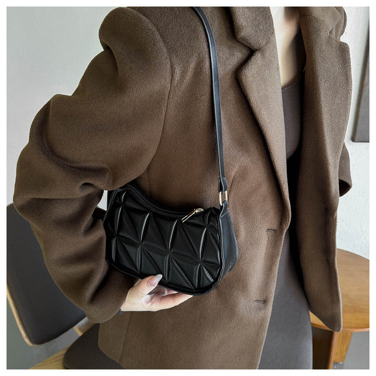 PU Leather Underarm Shoulder Bag for Women - Casual Horizontal Square Baguette Purse